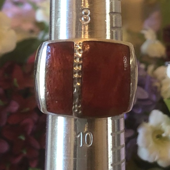 Vintage Silpada Sterling Silver Red Sponge Coral Ring - Picture 2 of 7